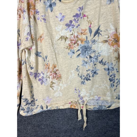 Sundance Womens Yellow Floral Blouse Size Large Linen Tie Waist Bohemian - Picture 3 of 8